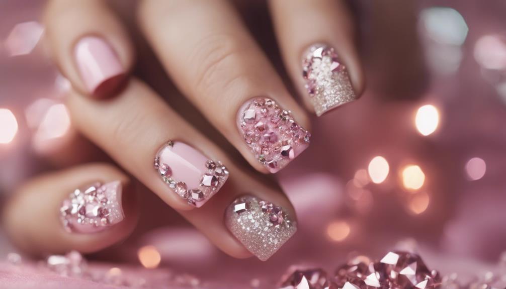 glamorous pink jeweled nails