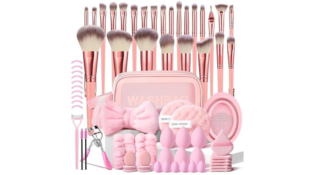 pink makeup brush set