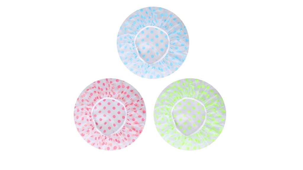set of three waterproof shower caps