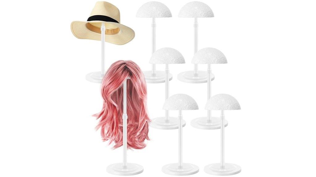 six white wig holders