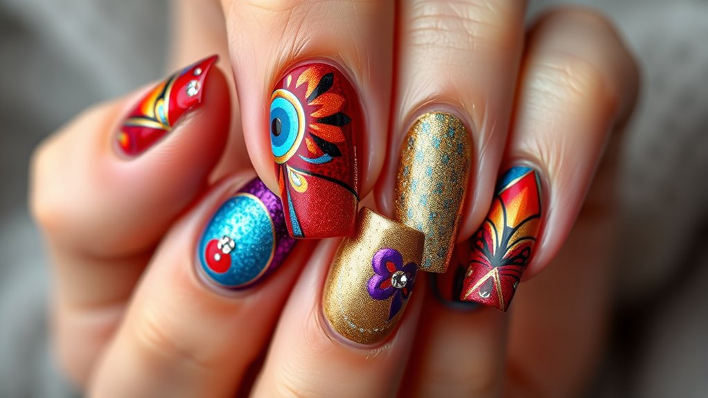vibrant elaborate nail art