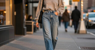 Hold The Skinny Jeans—This Is The Denim Trend Fashion People In NYC Are Wearing With White Sneakers