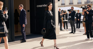 Ziwe Takes Fashion Month’s Thong Sandal Trend To The Courrèges Front Row In Orange Satin